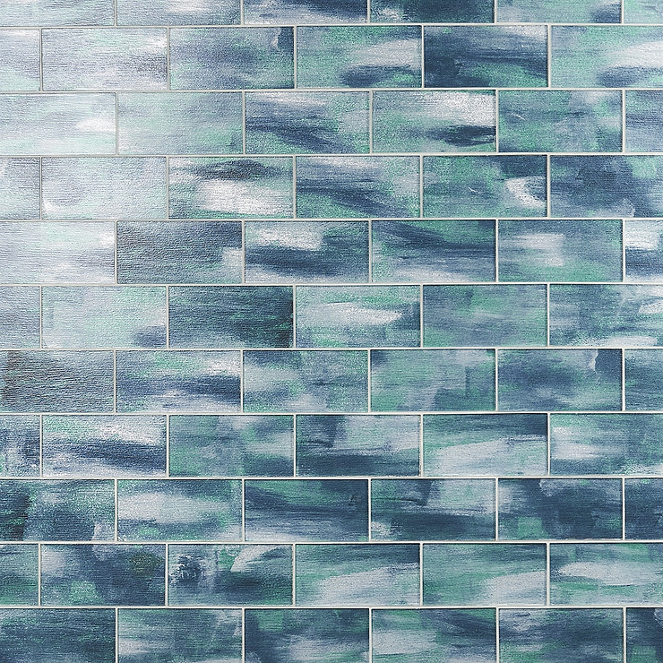 Veda Aqua 4x9 Polished Glass Tile