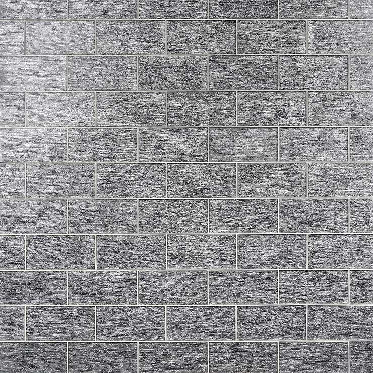 Veda Black Silver 4x9 Polished Glass Tile