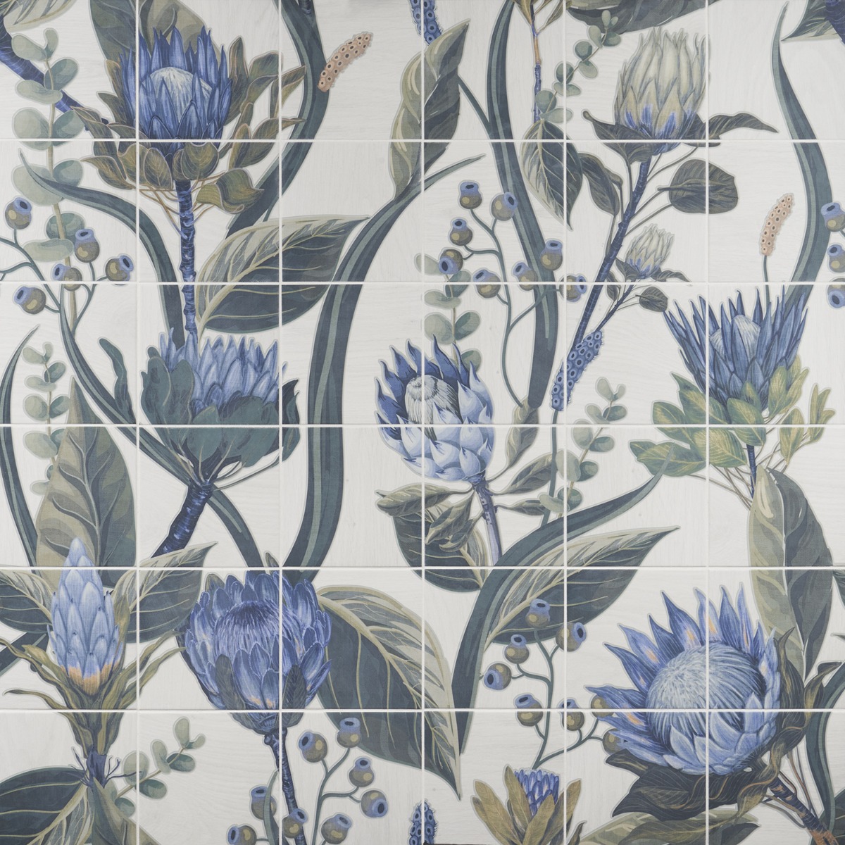 Angela Harris Wilder Protea Leaves Mural 8x8 Matte Porcelain Tile