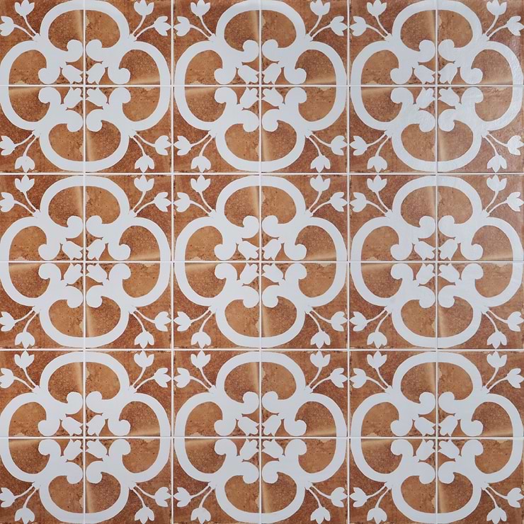 Angela Harris Mediterra Flora Terracotta 8x8 Matte Porcelain Tile