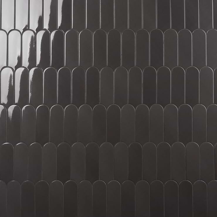 Parry Charcoal 3x8 Fishscale Glossy Ceramic Wall Tile