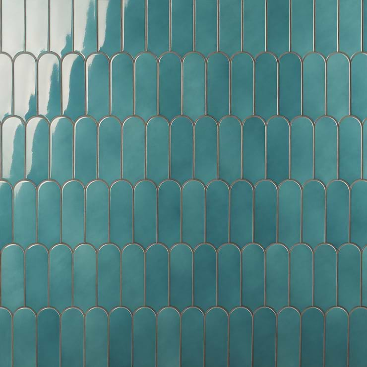 Parry Teal Blue 3x8 Fishscale Glossy Ceramic Wall Tile