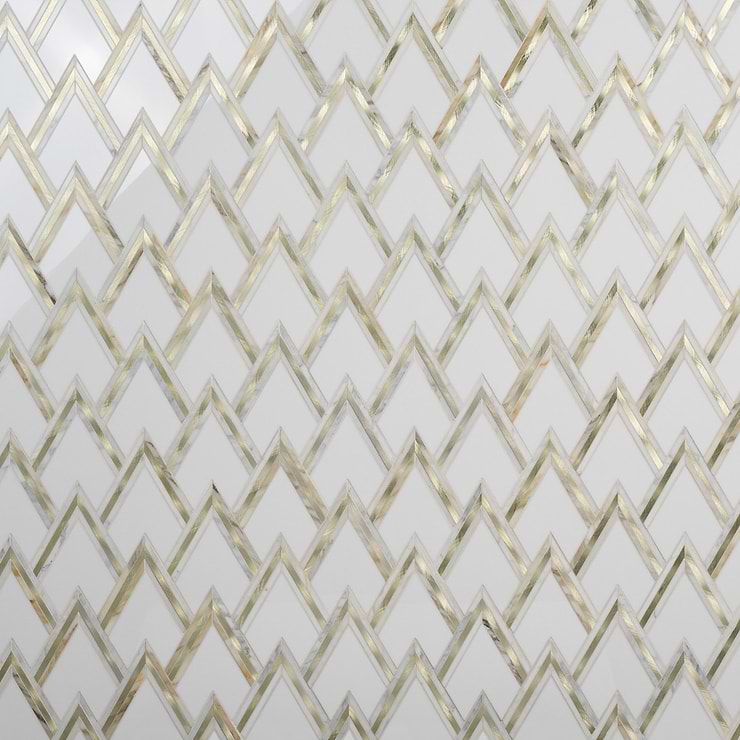 VZAG White and Gold 6" Polished Marble & Brass Mosaic Tile by Vanessa Deleon
