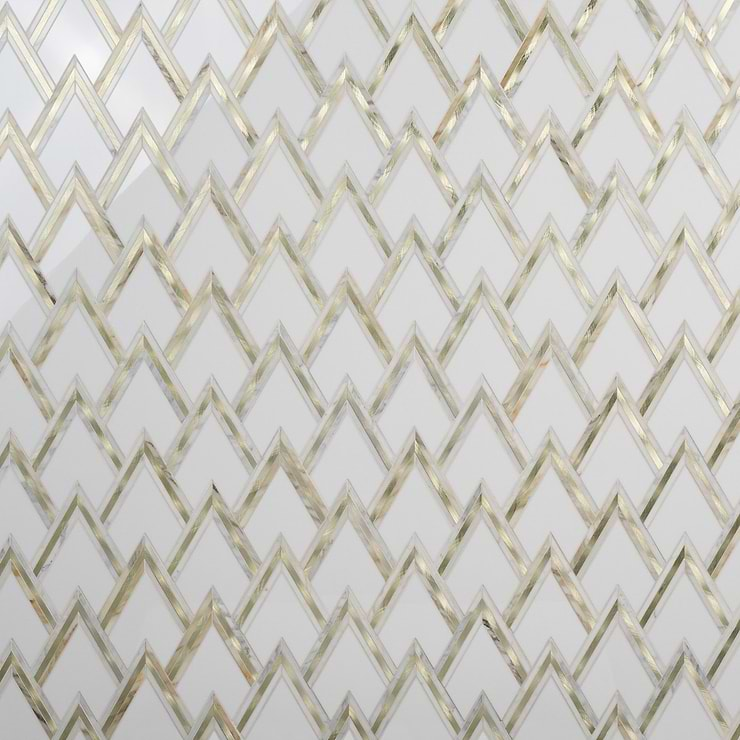 VZAG White and Gold 6" Polished Marble & Brass Mosaic Tile by Vanessa Deleon