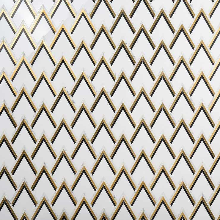 VZAG Nero White Black and Gold 6" Polished Marble & Brass Mosaic Tile by Vanessa Deleon