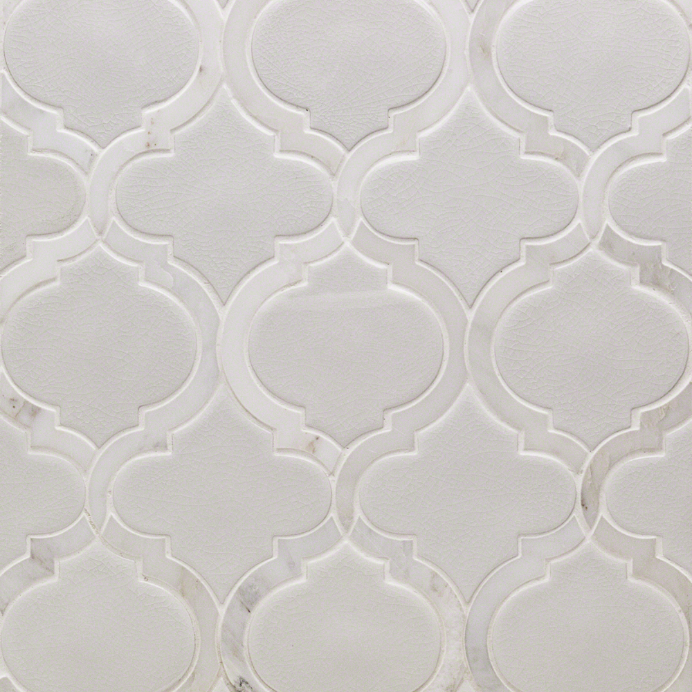 Nabi Arabesque Glacier White Marble & Crackled Glass Tile