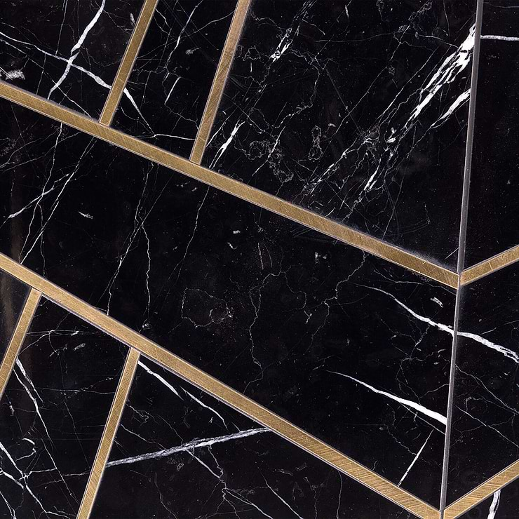 Empire Nero Marble & Brass Tile