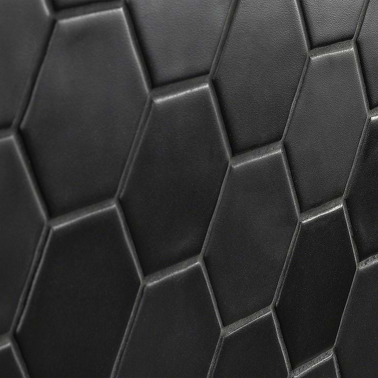 Meadowmere Black 3" Hexagon Matte Ceramic Tile