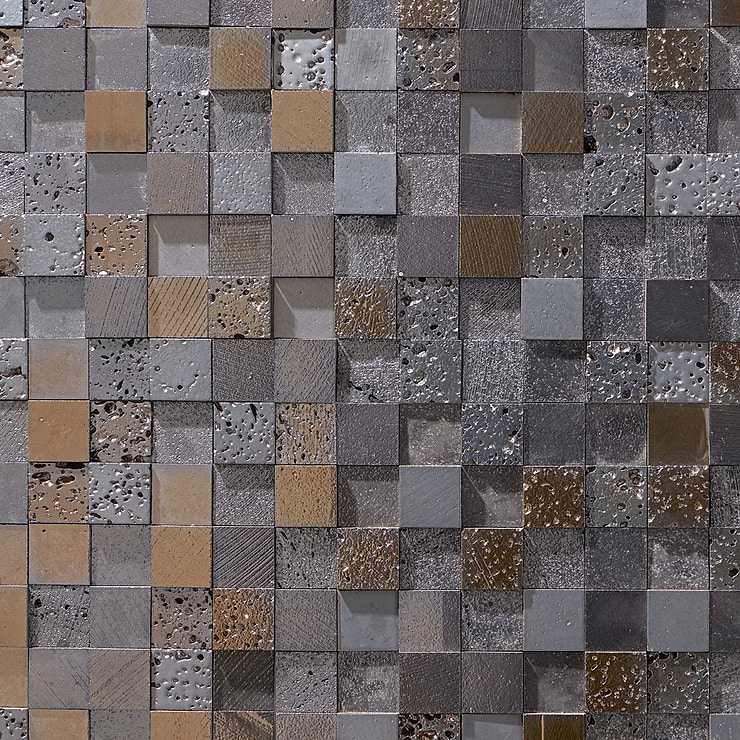 Magma 3D Squares Iron Gray 2x2 Polished Lava Stone Mosaic Tile