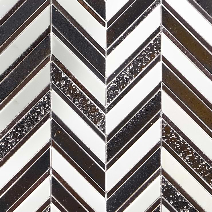 Magma Chevron Susa Bronze Black & White Asian Statuary Marble & Lava Stone Polished Mosaic Tile