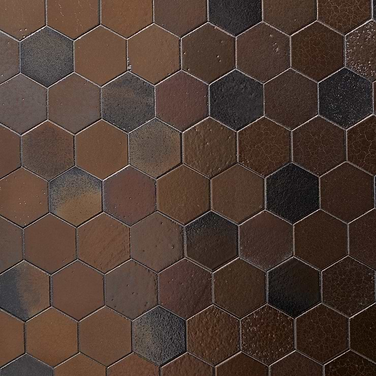 Magma Hexagon Bronze 3" Polished Lava Stone Mosaic Tile