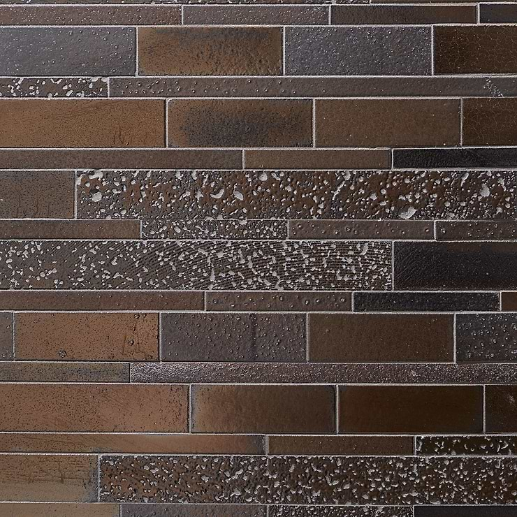 Magma Ledger Bronze Polished Lava Stone Mosaic Tile