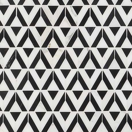 Monroe Triangle Calacatta and Black Jade Polished Marble Mosaic Tile