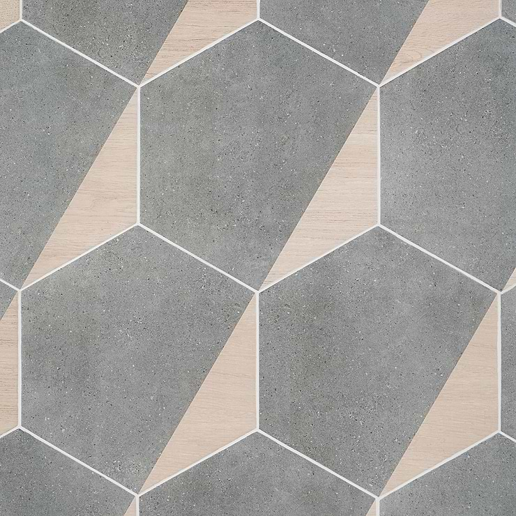 Pergola Wood Graphite 12.5" Hexagon Matte Porcelain Tile