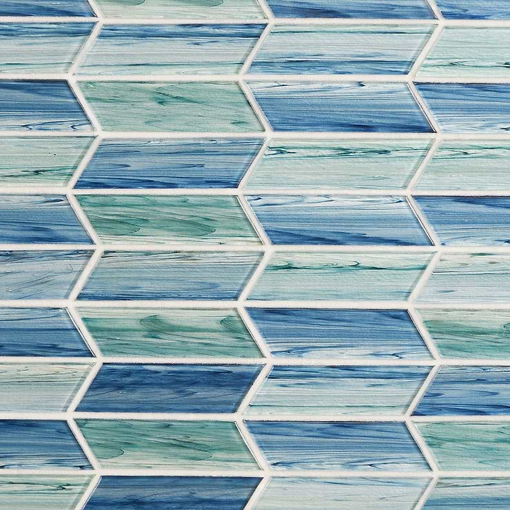 Maya Chevron Aqua Glass Mosaic Tile 