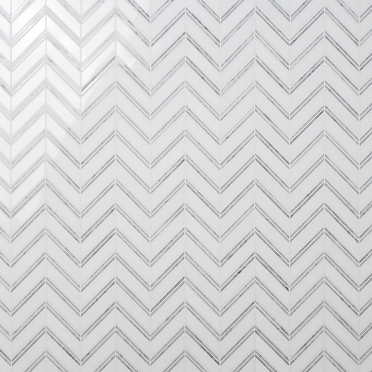 Monarch White Thassos With Carrara 1x4 Herringbone Polished Marble Tile