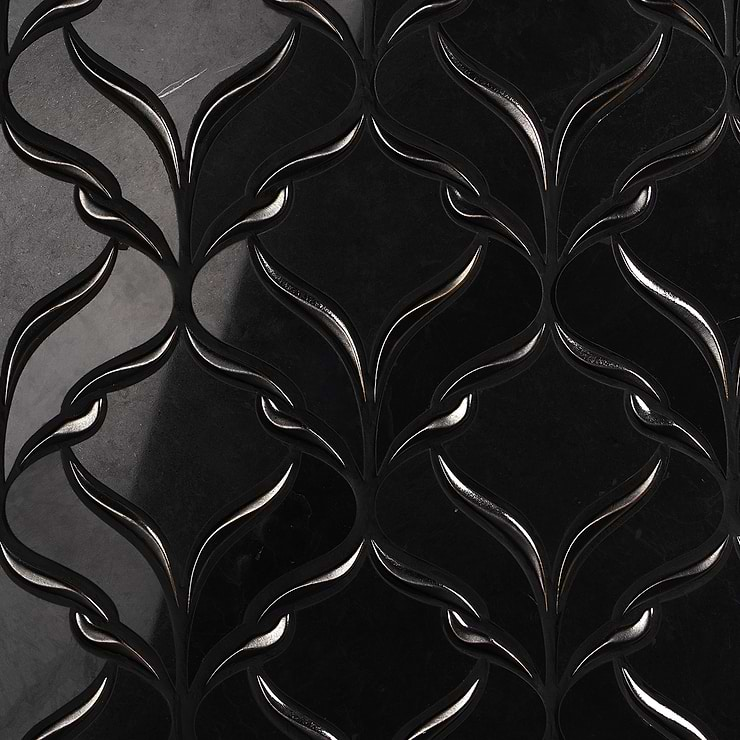 Valentina Black Jade Polished Marble Mosaic Tile