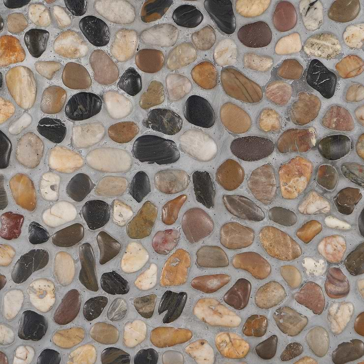 Cobblestone Motley Brown Full Pebble Polished Mosaic Tile