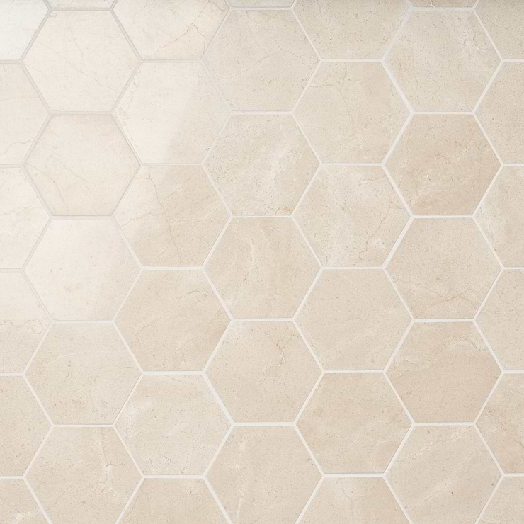 Crema Marfil Beige 4" Hexagon Polished Mosaic Tile