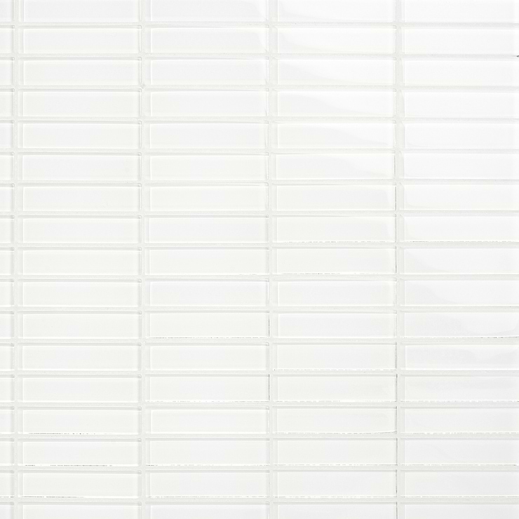 Loft Super White 1x4 Polished Glass Brick Mosaic Tile
