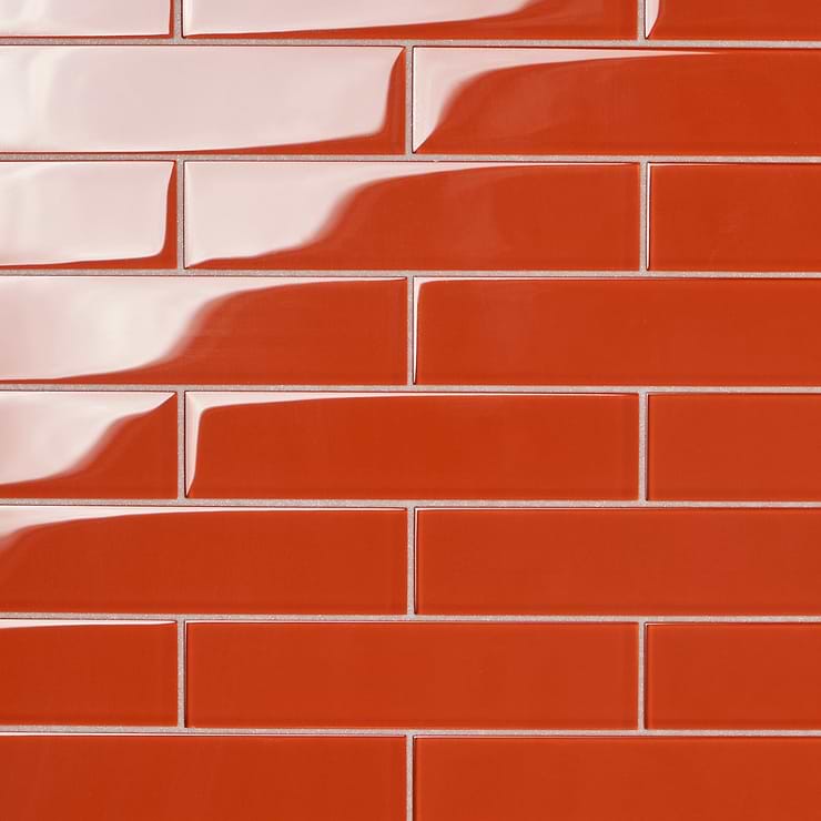 Loft Flame Orange 2x8 Polished Glass Subway Tile