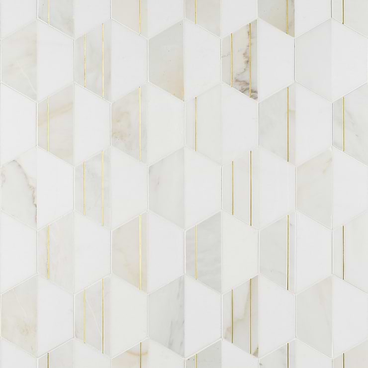 Fuse Bianco 6" Polished Marble and Brass Inlay Mosaic
