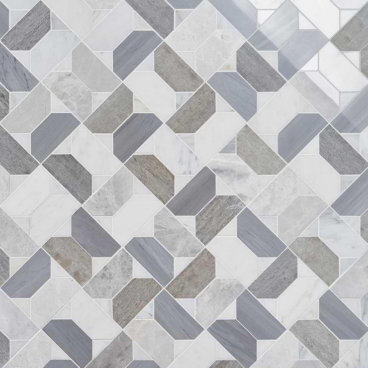 Isobel Glacier Gray Polished Marble Luxury Mosaic Tile