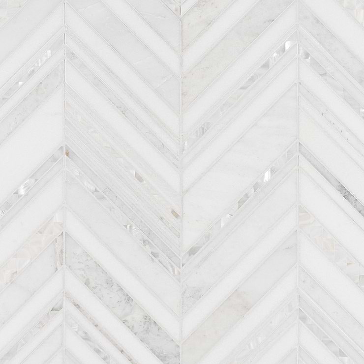 Aya White Polished Marble and Pearl Mosaic Tile