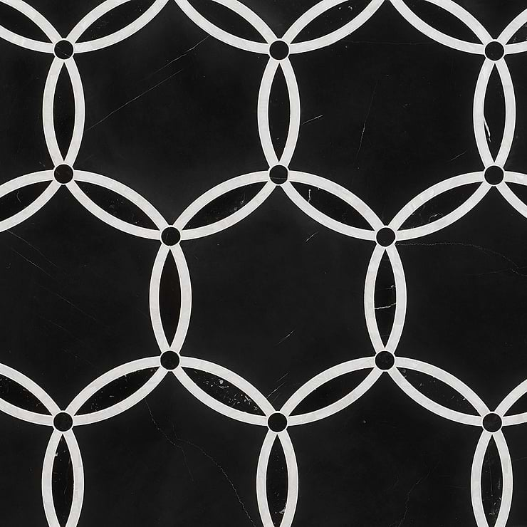 Celine Nero Polished Black Marble and Pearl Mosaic Tile