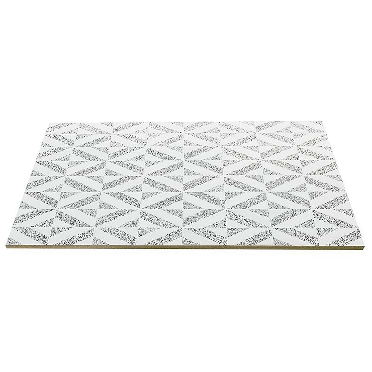 Cleopatra Diagonal Truffle White Terrazzo and Bianco White Marble Polished Mosaic Tile