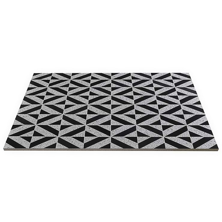 Cleopatra Diagonal Truffle White Terrazzo and Nero Marquina Black Marble Polished Mosaic Tile