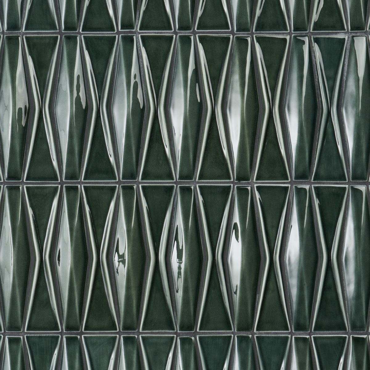 Nabi Harlequin Deep Emerald Green 2x8 Crackled Glossy Glass Mosaic Tile