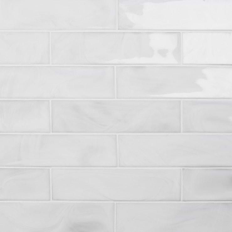 Alisa Cloud White 3x12 Polished Subway Glass Tile