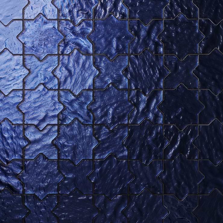 Behati Blue 4" Star Cross Polished Glass Mosaic Tile