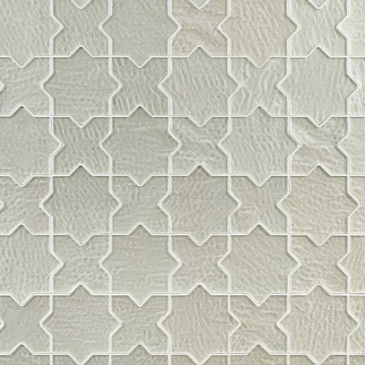 Behati White 4" Star Cross Polished Glass Mosaic Tile
