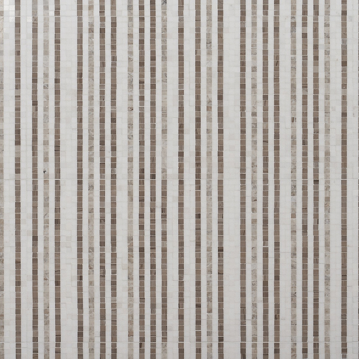 Microsaic Lines Storm Beige Polished Marble Mosaic Tile