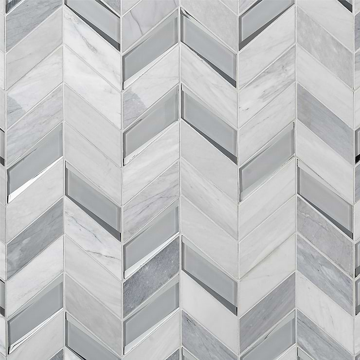 Kasol Dove Gray 2x4 Marble and Mirrored Glass Polished Mosaic Tile