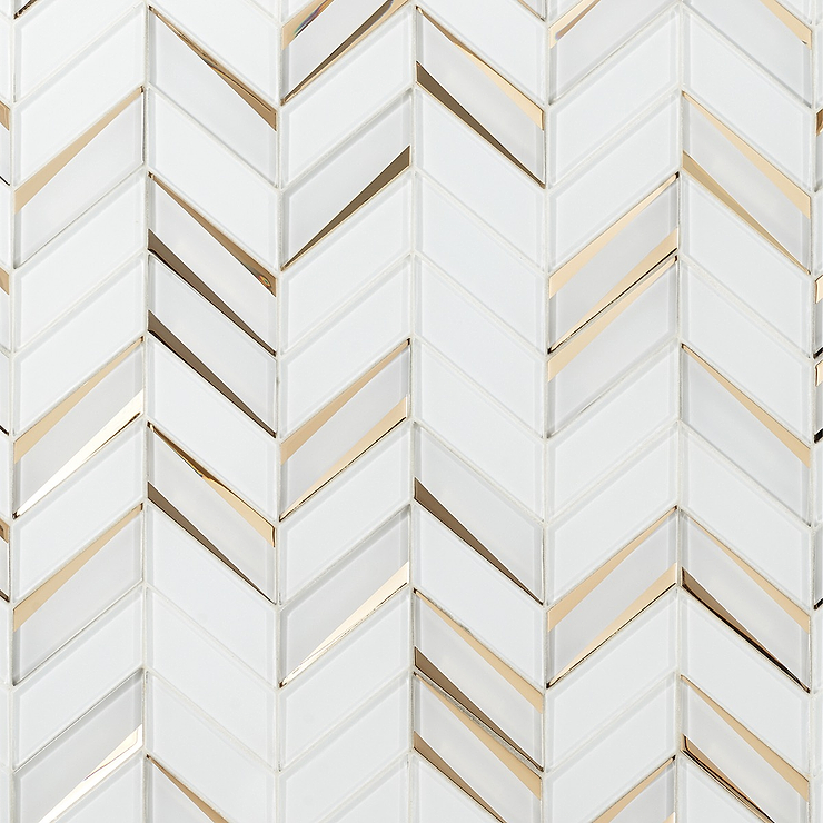 Kasol Roma White and Gold 2x4 Mirrored Glass Polished Mosaic Tile