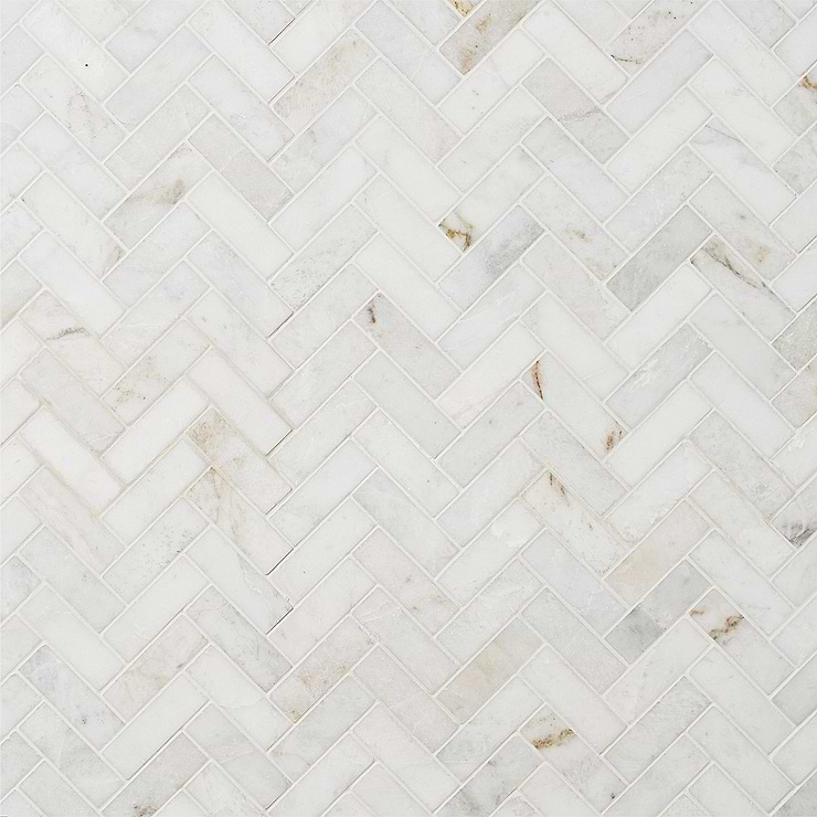 Alaska White 1x3" Herringbone Polished Marble Mosaic Tile