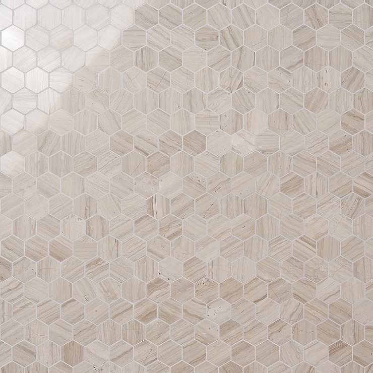 Wooden Beige 2" Hexagon Polished Marble Mosaic Tile