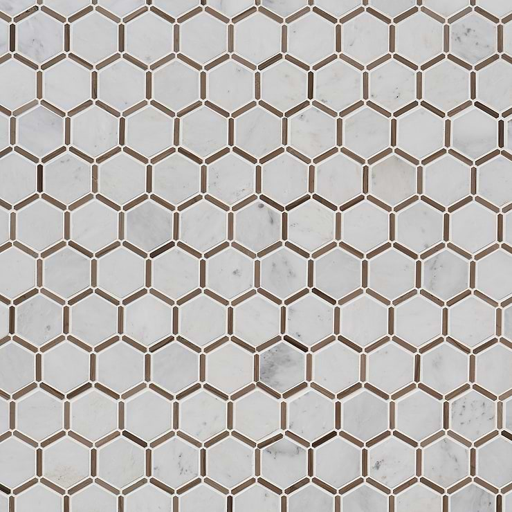 Florentine Asian Statuary & Athens White and Gray 2" Hexagon Polished Marble Mosaic Tile