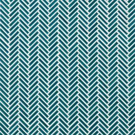 Kai Teal 1x2" Herringbone Crackled Glossy Porcelain Mosaic Tile