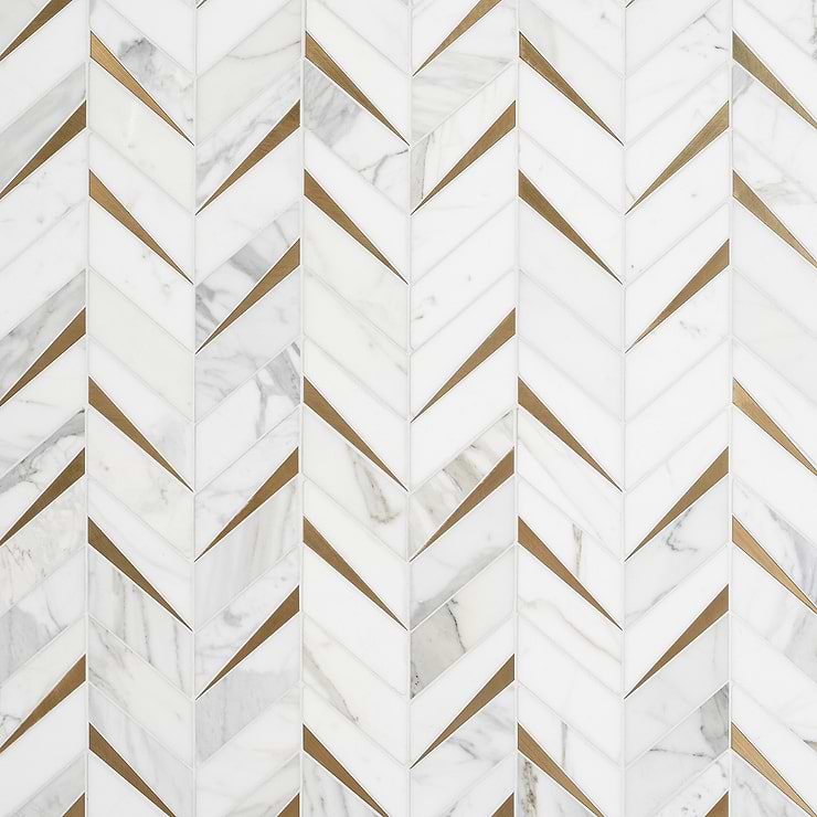 Vara Calacatta Polished Marble and Brass Mosaic Tile