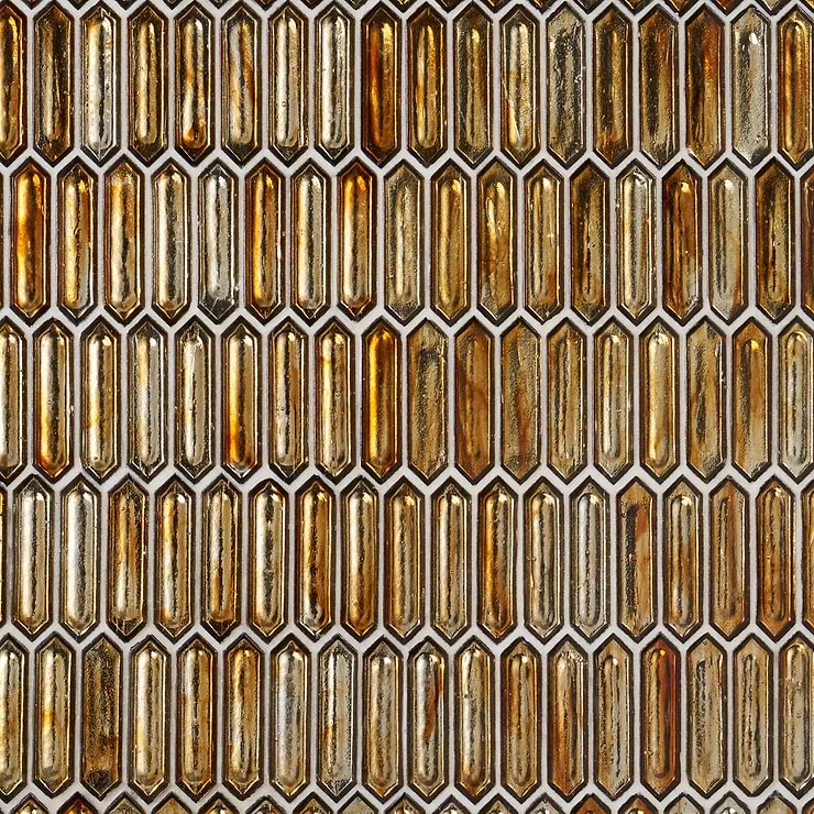 Komorebi Picket Firefly Gold 1x3 Polished Glass Mosaic Tile