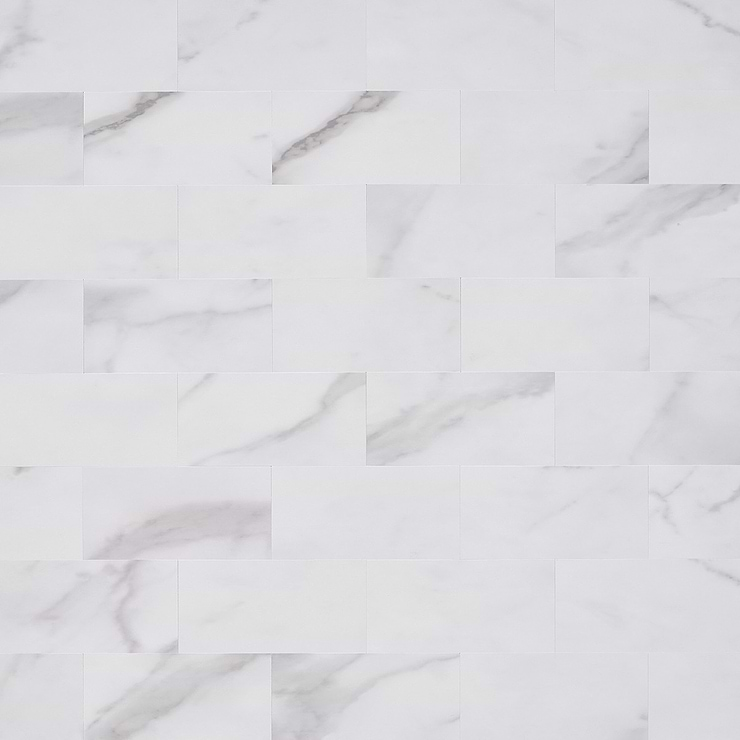 Calacatta LPS White 3x6 Brick Seamless Solid Core Peel & Stick Self Adhesive Marble Look Matte Tile