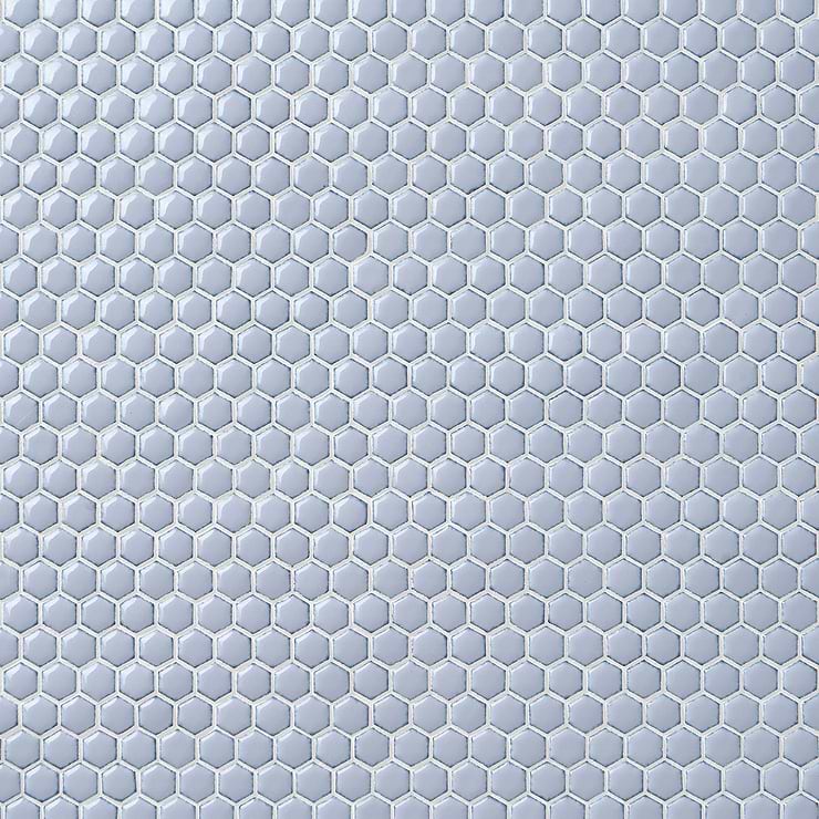 Eden Cloudy Sky Blue Rimmed 1" Hexagon Polished Porcelain Mosaic