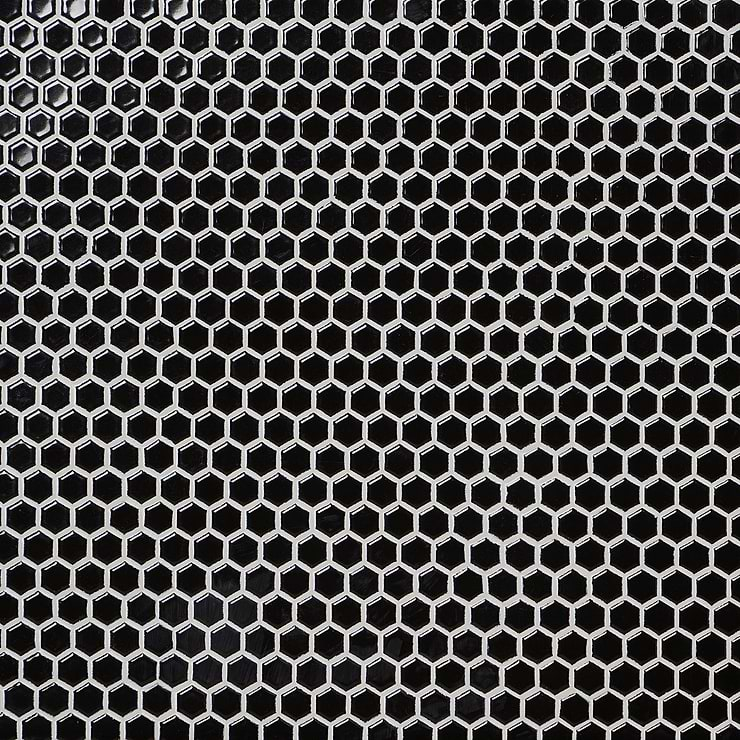 Eden Black 1" Hexagon Polished Porcelain Mosaic