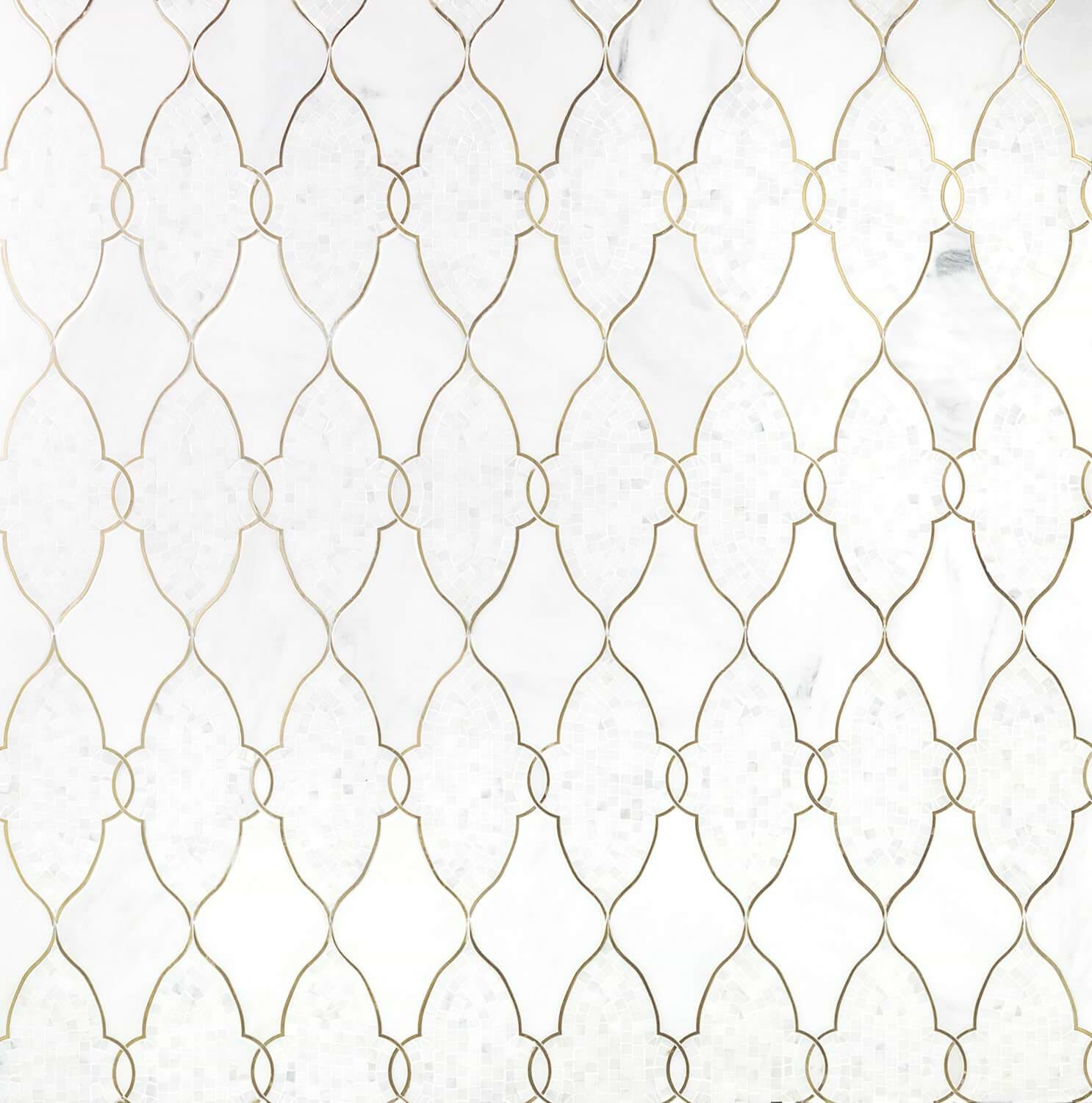 Duchess Lena White Polished Marble & Brass Tile