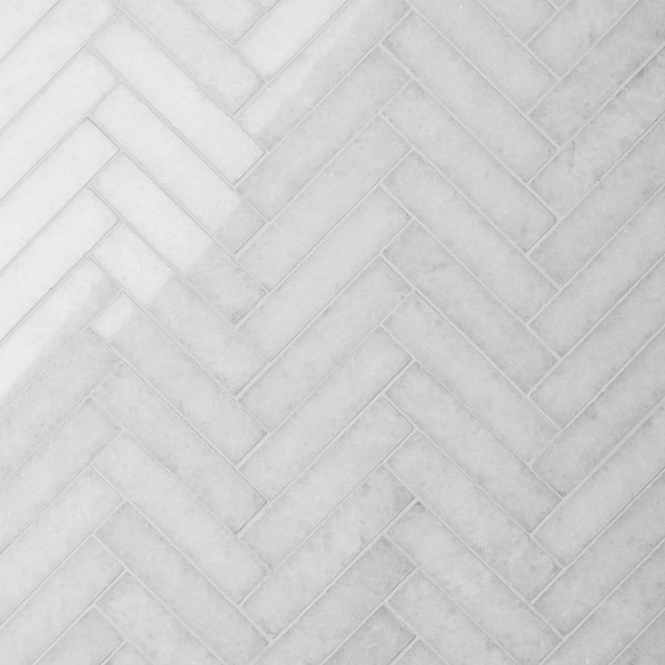 Snow White 1x4 Herringbone Polished Marble Mosaic