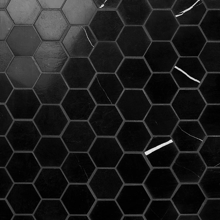 Nero Marquina 2" Hexagon Polished Marble Mosaic
